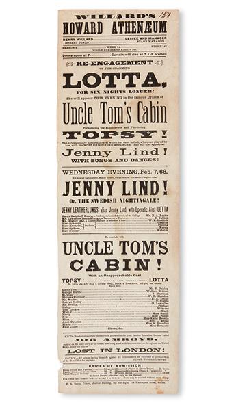 (MUSIC--THEATRE.) STOWE, HARRIET BEECHER. Uncle Toms Cabin. . .Topsy played by Lotta Crabtree.